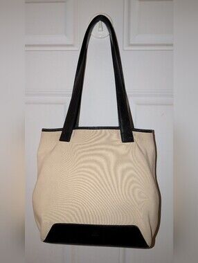 Loewe Nylon Fabric And Leather Tote White Black Fair Condition